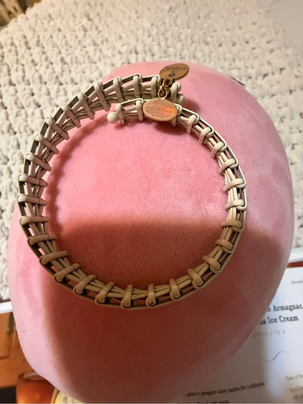 Alex and Ani Cream Braided Chain Bracelet with Gold Charm